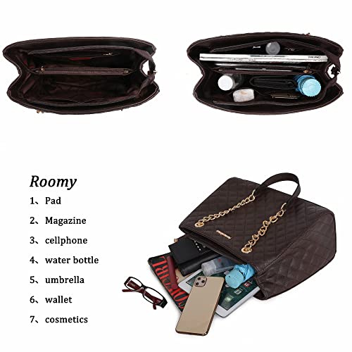 Montana West MEDIUM Tote Bag for Women Quilted Chain Handbags Shoulder Purse - color: 040coffee