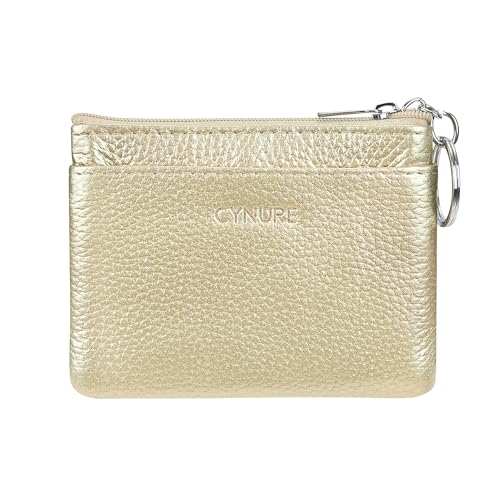Women Genuine Leather Coin Purse Small Keychain Change Wallet - color: Gold