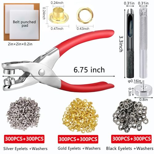 Grommet Tool Kit with 1805 Pieces, 1/4 Inch Eyelets and Washers in Gold, Silver, Black, Two Set of Installation Tools,Installation Pliers, Hole Punch, Punched Pad for Leather, Belt, Shoes, Crafts - color: 1/4inch & 1805pcs