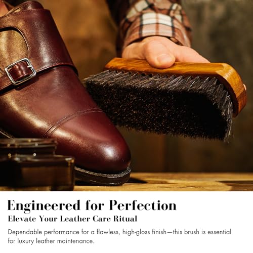 Stone and Clark Luxury Horsehair Shoe Polish Brush – Handcrafted Beechwood Shoe Brush for Shine and Buffing – Premium Shoe Shine Brush with Soft Horsehair Bristles (Brown) - color: Classic Brown