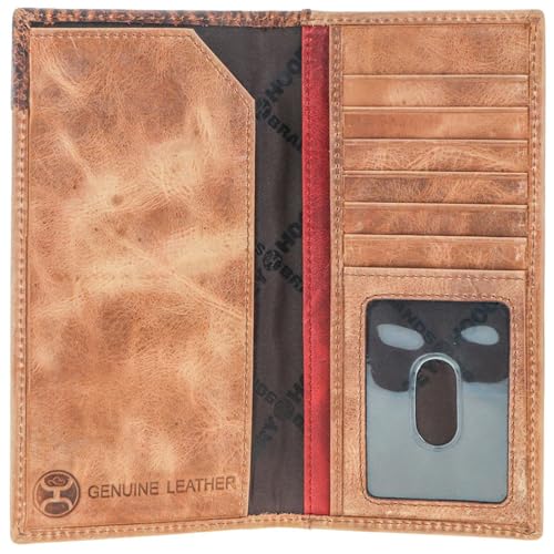 HOOEY Whip Tan Leather Western Print Rodeo Wallet - Genuine Smooth Tan Leather, Western Print Design, Front Pocket Bifold with Card Slots & Cash Pockets - Western Wallet for Men - color: Whip - Tan/Brown