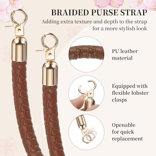 PATIKIL 2 Pcs Braided Purse Straps, 15.7 Inch Leather PU Braided Purse Replacement Handle with Metal Buckles for Handbag Underarm Bags Tote, Coffee - color: Coffee