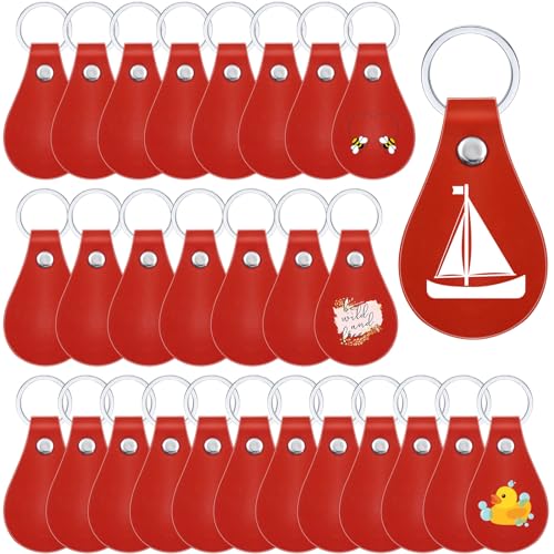 Taiyin 30 Pcs Leather Key Fob Kit PU Leather Keychain Blanks, Red - color: Red