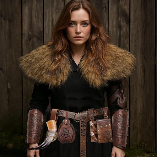 Renaissance Belt Pouch Purse Viking Bracer Hook Halloween Set Medieval Festival Costume Accessory Casual Fanny Pack Waist Bag - color: Pattern Brown