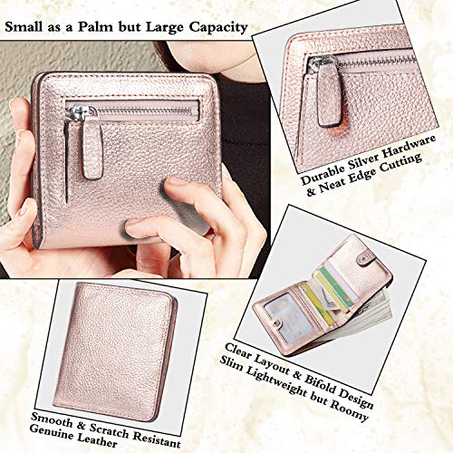 Small Leather Wallet for Women, Ladies Credit Card Holder RFID Blocking Women's Mini Bifold Pocket Purse - color: Champaign Gold Rfid Blocking
