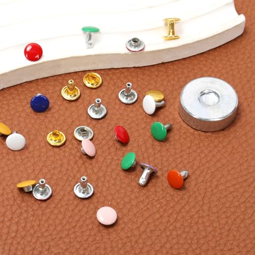 Mardatt 302Pcs 10 Colors Double Cap Rivets with Setting Tool Kit, 8x8mm Leather Rivets Tubular Metal Studs for DIY Leather Craft Repair and Decoration