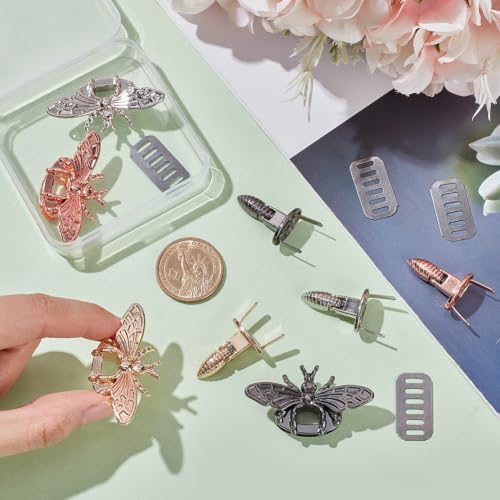 1 Box 4Pcs Bag Turn Buckle Bee Clasp Turn Lock 4 Colors Honeybee Shape Decorative Lock Clutch Closure Metal Latch Hardware Accessory for DIY Handbag Purse Shoulder Bag Making Supplies