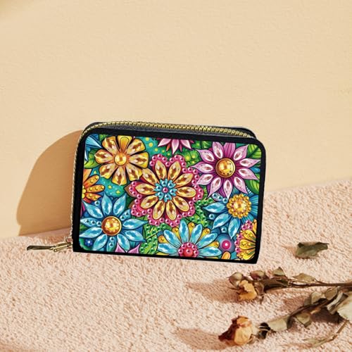 JZHYOAN Portable Diamond Art Zipper Business Small Wallet 11x8 cm DIY Flower Special Pattern Rhinestone Mosiac Card Holder Wallet Diamond Painting Credit Card Holder for Family Woman Adult