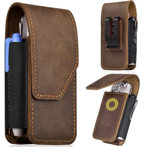 Leather Multitool Sheath Compatible with Leatherman Wave Plus Wingman Surge Rebar Multi Tool Holster with Belt Clip, Dark Brown