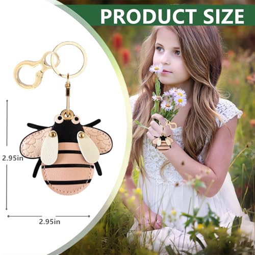BORKUANA PU Leather Keychain holder Protective Case Compatible with AirTag - color: Bee