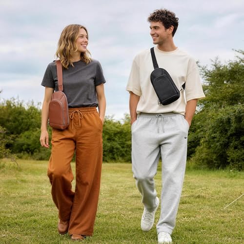 befen Genuine Leather Sling Bag for Women, Anti Theft Crossbody Chest Bags | Leather Fanny Packs for Travel with RFID Card Slots for Daily Travel - color: Black