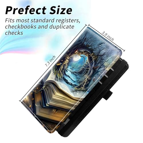 Check Book Cover for Personal Checkbook, Leather Business Checkbooks Plastic Insert Flap Card Holder Pen Hoop Holder with RFID Blocking Slim Wallet for Duplicate Checks Women Men, Book Castle - color: Book Castle