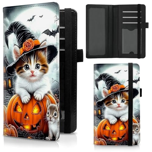 Checkbook Cover for Duplicate Checks,Slim Durable RFID Blocking Checkbook Credit Card Holder for Personal and Business Checks-Cat Pumpkin lantern - color: Cat Pumpkin lantern