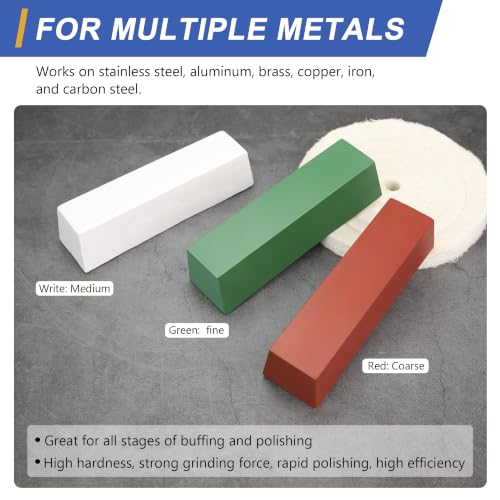 SCOTTCHEN Heavy-Duty Buffing Polishing Compound 5.25 lbs.Kit-3 Pack | 84 Oz.Large Bar Green Fine/White Medium/Red Coarse, for Stainless Steel, Aluminum, Brass, Copper & Iron - size: 84 Oz. - Green Fine/White Medium/Red Coarse