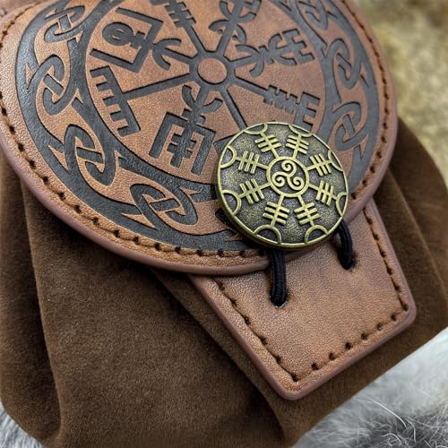 HiiFeuer Medieval Embossed Belt Pouch, Faux Leather Coin Dice Bag | Unisex, Halloween, Ren Faire, LARP,Drawstring Desig, pirate bag, Embossed Pattern,coin pouch,viking cosplay - color: Brown A