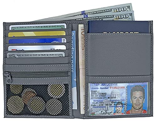 Grey RFID Genuine Leather Passport Wallet - color: Grey