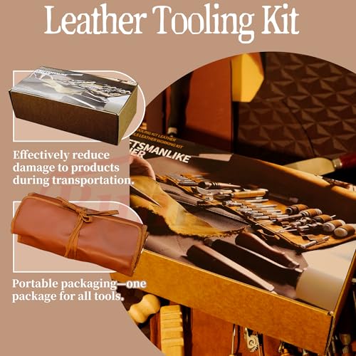 EDIETH Leather Craft Tools Kit 72PCS Working Kit with Durable Storage Bag, Professional Carving, Stamping, Sewing, Punching & Cutting Tools for Leathercraft Projects