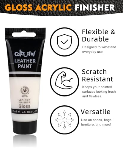 Colorful 2.5oz Gloss Acrylic Leather Finisher for Leather Projects | Premium leather paint for bags, wallets, jackets, shoes, and DIY crafts. Waterproof, flexible, durable, and long-lasting. - color: Gloss