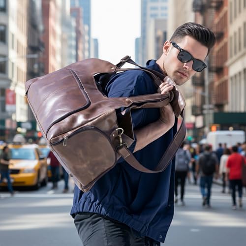Full-Grain Leather Weekender Bag for Men 'Leather Wanderer' Small Weekend Carry-On Genuine Leather Travel Duffel Carry On Overnight Gym Bag