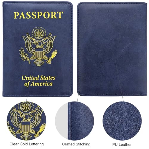 Passport Holder for Travel, US Passport Cover and Card Slot Combo - color: Blue