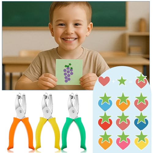 Zonon 3 Pcs Round Heart Star Orange Yellow Green Hole Punchers | Soft Grip Paper Punchers, Metal Single Hole Design, For Scrapbook Tags Tickets Crafts, Create Decorative Project Holes - color: Orange Yellow Green, style: Round Heart Star