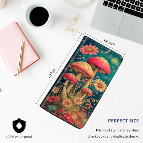 DEGDFSGR Checkbook Cover PU Leather Checkbook Covers for Women for Duplicate Checks, Check Book Covers with RFID Blocking Function for Personal Checkbook, Floral Mushroom - color: Floral Mushroom
