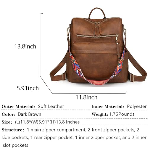 Women's Fashion Backpack Purse for Women Leather Multipurpose Design Ladies Shoulder Bag Travel bag Satchel Handbags - color: Dark Brown