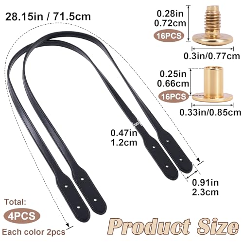 Winsyison 4pcs Leather Purse Band with Rivets, 28.15in, Black & Grey | Adjustable, Wraps Mount Handbag Handles, Long Bag Belt, for Purse, Handbag, Shopping Tote Bags - color: Black & Grey-4pcs
