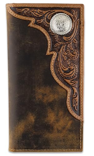 F&L CLASSIC Men's RFID Vintage Look Genuine Leather Long Bifold Wallet Checkbook Wallets,brown,240-82 - color: brown 82