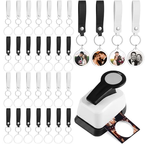 Set Photo Keychain Making Kit Circle Punch Keychain Blanks - color: Multicolor