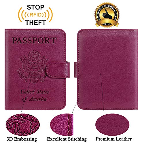 Passport Holder Cover Wallet RFID Blocking, Travel Essentials - color: Purple