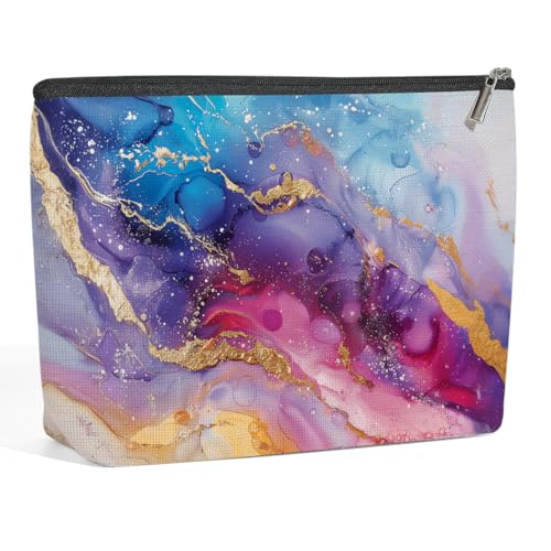 Fluid Ink Gold Marble Makeup Bag, Cosmetic Bags for Women | Gradient Abstract Portable Travel Toiletry Bag Elegant Gift for Women Sister Wife Wedding Bridal Shower Birthday Christmas - color: Abstract Marble 467