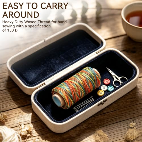 Leather Sewing Waxed Thread String, 150D 820.2ft 1mm Waxed Polyester Cord Hand Stitching Cord Wax Cord for Bracelet Making, Book Binding, Jewelry Making, Leather Sewing - color: Colorful