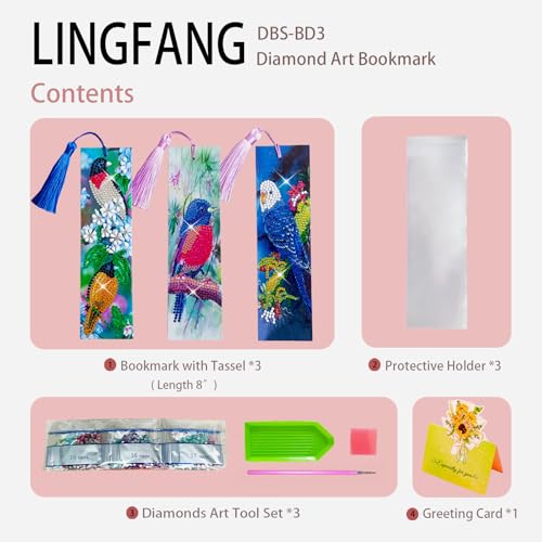 3 Pcs LINGFANG Diamond Painting Bookmark, DIY Book Makers for Adults Book Lovers, Diamond Art Beginners, Small Diamond Art Kits, Paint by Art Crafts Supplies Gift for Girls (Birds) - color: Bird