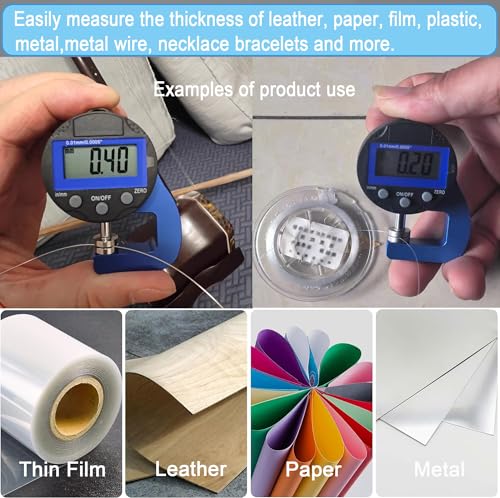 Digital Thickness Gauge Thickness Measuring Indicator Thickness Gauge | Measuring Range 0-10mm0.0005''/0.01 mm with LCD Display, for Leather, Paper, Sheet Metal and More (PT) - style: Percentage Gauge Flat Head 10MM