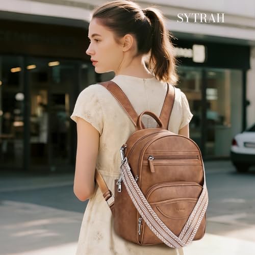 SYTRAH Small Backpack Purse for Women, Mini Daypack Cute for Travel Brown - color: Brown