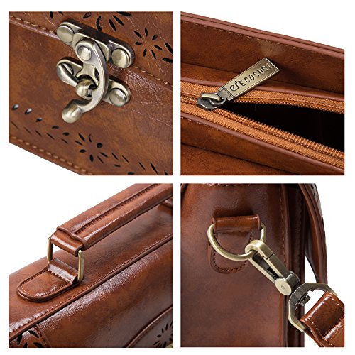 ECOSUSI Women PU Leather Satchel Purse Vintage Small College Crossbody Messenger Bag Work Cross-body Bag - color: 1-brown