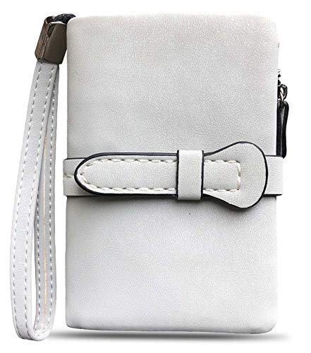AOXONEL Women's Small Bifold Leather wallet Rfid blocking Ladies Wristlet with Card holder id window Coin Purse - color: Grey3