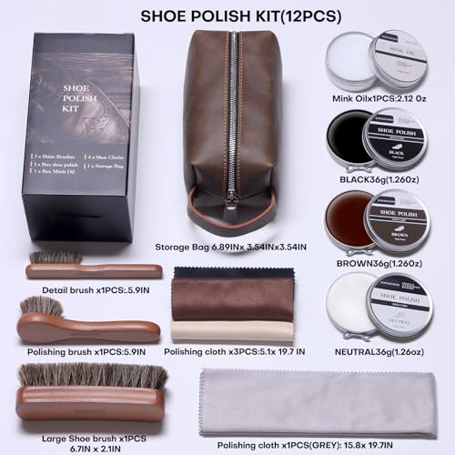 RAPSAKEMOH Shoe Polish Kit, Horsehair Brush Shoe Shine Kit For men | Shoes Boots Care Brushes Polish Kit - color: Brown