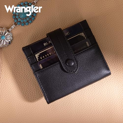 Montana West X Wrangler Small Black Wallet for Woman Ladies Girls Slim Thin Bifold Card Cases & Money Organizers RFID Lining and Zipper Coin Pocket - color: Black