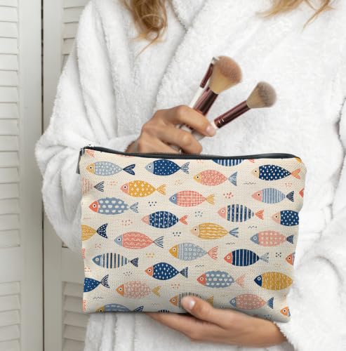 Ocean Beach Fish Makeup Bag for Women | Fish Beach Lover Gifts for Women,Colorful Nautical Beachy Fish Coastal Cosmetic Toiletry Bag Zipper Pouch - color: Beach Fish