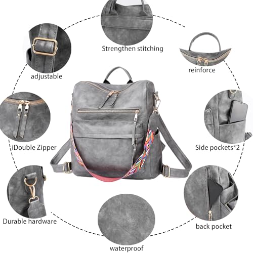 Women's Fashion Backpack Purse for Women Leather Multipurpose Design Ladies Shoulder Bag Travel bag Satchel Handbags - color: Grey-p