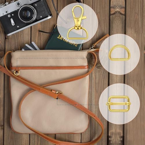 Metal Belt Buckle Hardware Set, 36 Pieces, 1-1/2 Inch, D-Rings and Slide Buckles, Rectangle Ring - color: Gold