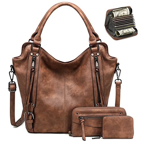 lapsting Hobo Bags for Women Handbags Purse Ladies Boho Shoulder Bag Crossbody Purses Faux Leather - color: I - 15inch Brown - Black Metal