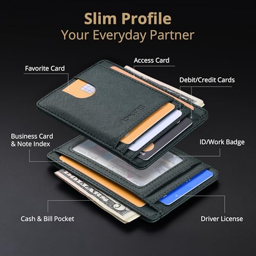 Buffway Slim Minimalist Front Pocket RFID Blocking Leather Wallets for Men and Women - Cross Blackish Green - color: Cross Blackish Green