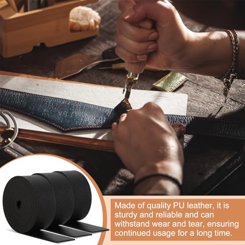 SilTriangle 3 Rolls Leather Straps for Crafts,Black,1 Inch,Fashion | Single Sided Faux Leather Strips, 2 mm Thickness, 78.7 Inches Long, DIY Art Craft Projects, Belt Tooling - color: Black, size: 1 Inch, style: Fashion