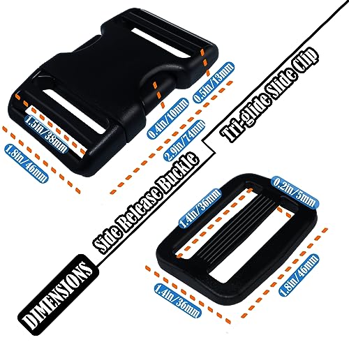Buckles for Straps 1.5 Inch, 4 Pack Quick Side Release Plastic Buckle Clip + 8 PCS Tri-Glide Slide Clip, Heavy Duty Dual Adjustable No Sewing Clips Snaps, Backpack Parachute Dog Collars Replacement. - color: 1.5 Inch Buckles