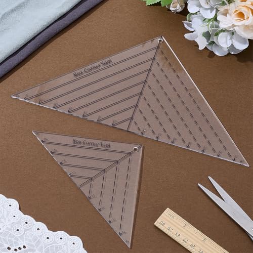INFUNLY 2pcs Boxed Corner Template Half-Square Triangles 2 Size Acrylic Cutting Corners Template 1"-5"/1"-8" Clear Quilting Box Corner Stencil Ruler Sewing Tools for Accurate Cutting Trimming - style: Triangle