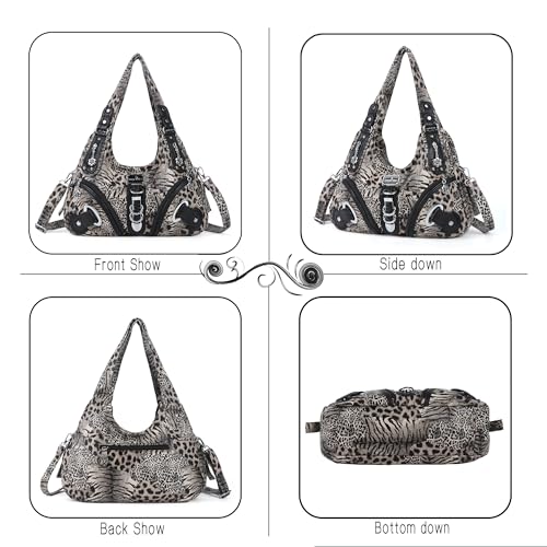 Angelkiss Hobo Purses and handbags for Women Satchel Handbag Women Purses Large Daily Shoulder Bags - color: Brown\black-leopard