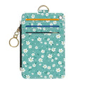 Slim Wallet Credit Card Holder, Green And White Floral Print, RFID Wallet Women Cute Small Front Pocket Wallet With Zipper, PU Leather Thin travel RFID Blocking Card Case ID Window ,Ladies Gifts - color: Green And White Floral Print